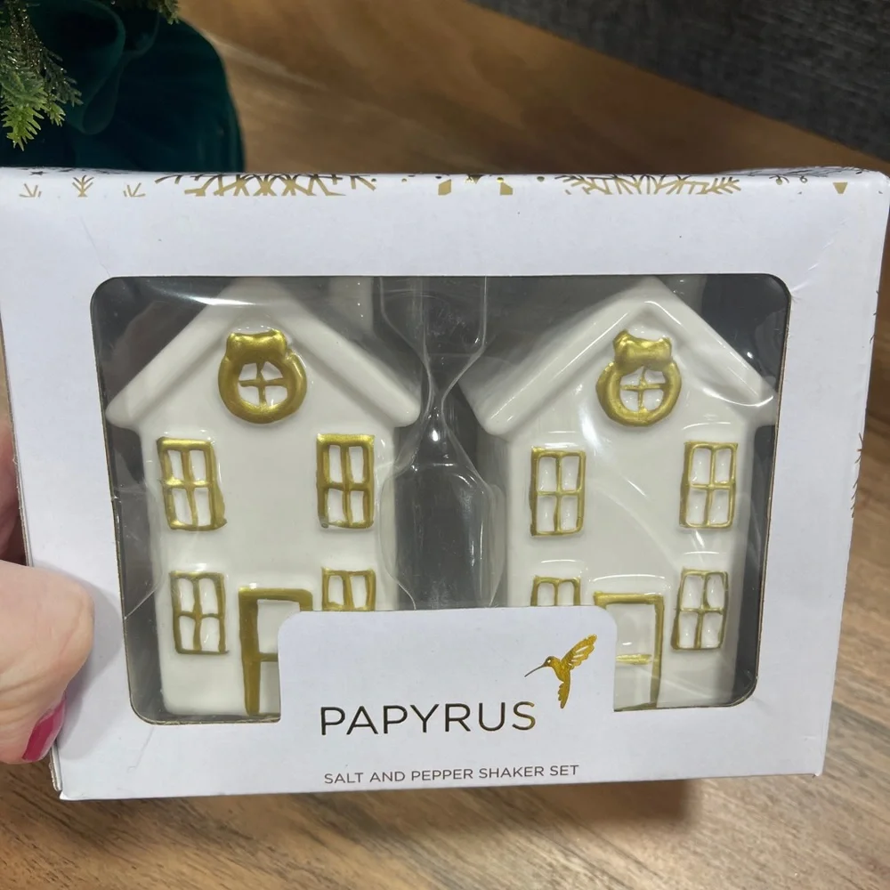 Papyrus White and Gold Holiday Salt and Pepper Shaker Set